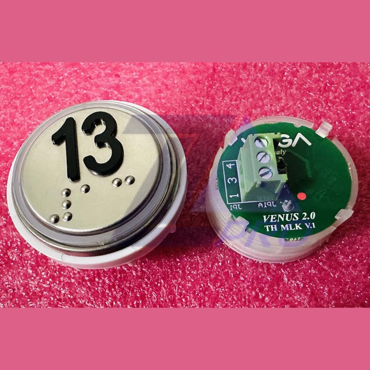 Кнопка 13 красная подсветка с кодом Брайля VENUS V.2 MLK VEGA