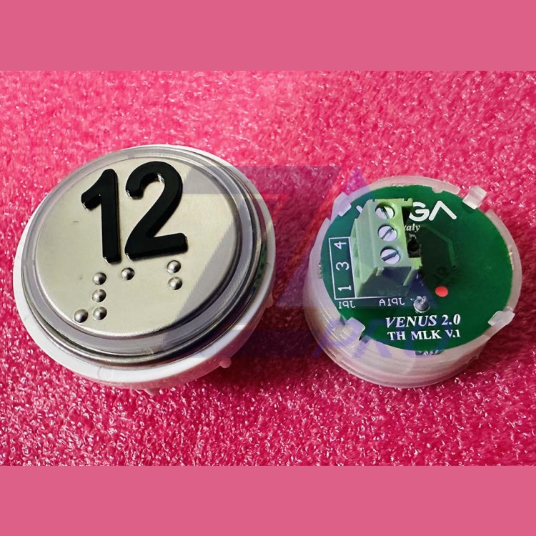 Кнопка 12 красная подсветка с кодом Брайля VENUS V.2 MLK VEGA