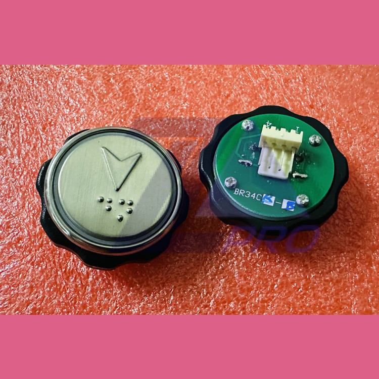 Кнопка СТРЕЛКА ВНИЗ с шрифтом Брайля, синяя подсветка BR34C XIZI OTIS